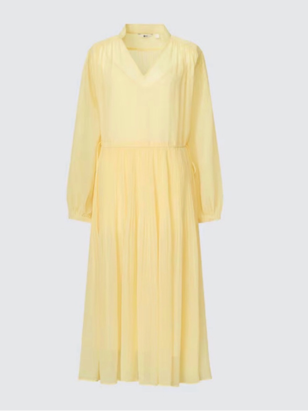 Uniqlo Pale Yellow Midi Dress Romantic Pleated Sheer Dress- Whimsical
